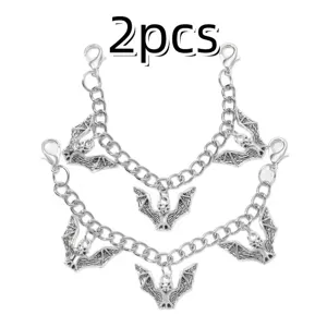 Detailed view of the gothic bat pendant shoe chain, showcasing intricate metal bat charms and links.