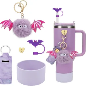 Conjunto de Accesorios para Taza Funda de Taza Cubierta de Paja Colgante de Pompon Bolsita de Lápiz Labial Decoración Festiva