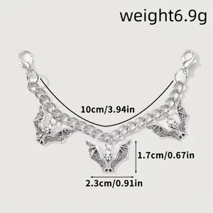 Halloween bat pendant shoe chain, metal boot decoration accessory with detailed dimensions.