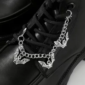 Gothic bat shoe chain for boots, silver metal decorative boot charm for Halloween style.