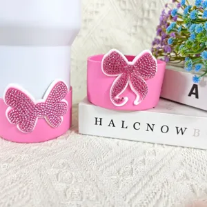 Roze strass strik siliconen bekerhoes antislip beschermhoes voor Stanley tumbler