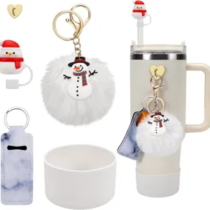 Set de accesorios para vaso de muñeco de nieve de Navidad con llavero pompón