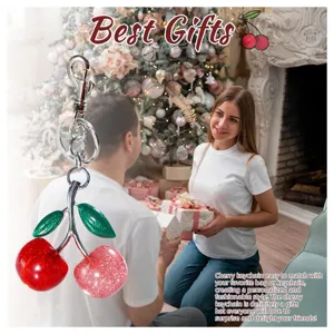 Llavero de cereza doble bonito con colgante de fruta de resina brillante para bolsos.