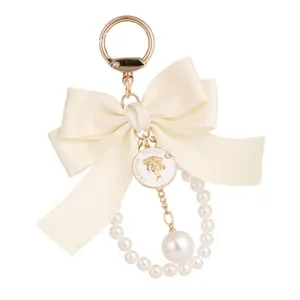 Portachiavi con Fiocco in Perla Artificiale Vintage Elegante Nastro in Raso Portachiavi Carino Ciondolo Borsa Ciondolo Portafoglio Accessori per Borsetta per Donne