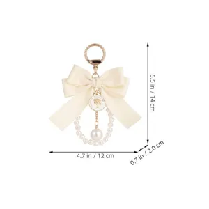 Portachiavi con fiocco di perle beige vintage ciondolo per borsa auto accessori donna.