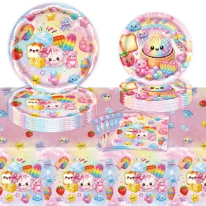 Kawaii Regenbogen Dumpling Party Set Pappteller Servietten Tischdecke fuer Kindergeburstag.