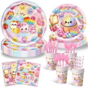 Buntes kawaii maultasche partygeschirr set teller becher servietten und besteck
