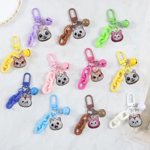 Cute Cartoon Cat Keychain Candy Color Plastic Chain Metal Bell Bag Pendant Keyring Cute Anime Style Accessory