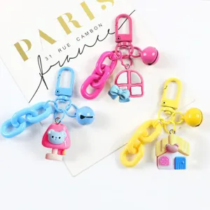 Colorful cute keychain bag charm set with sweet house and bear pendants for DIY decoration.