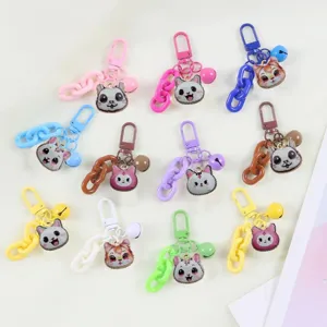 Cute candy color plastic chain cat keychain with bell kawaii kitten pendant lovely accessories