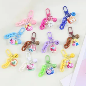 Colorful DIY plastic chain keychains with cute cartoon pendants for bag decoration and accessories.