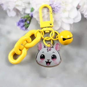 Cute yellow cat keychain candy color bell pendant cute cartoon metal keychain charm accessory