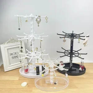 Rotatable Desktop Jewelry Display Stand Plastic Multi Layer Keychain Holder Bracelet Storage Rack For Earrings