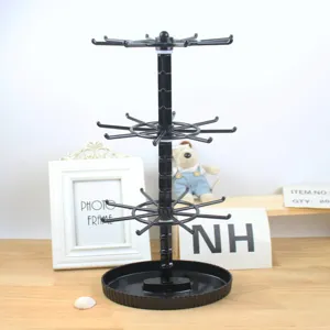 Black rotating jewelry display stand keychain storage rack for desktop organizer