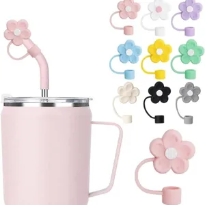Cute Flower Silicone Straw Cover For 10mm Tumbler Straws Dust-Proof Reusable Straw Cap Drinkware Accessories Party Gift