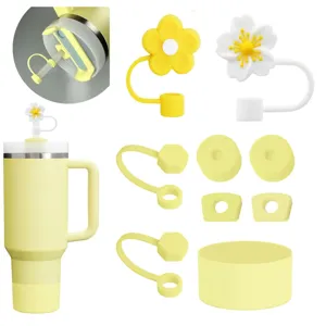 Set di copripaglia in silicone e accessori per tazza compatibili con Stanley, fiore giallo.