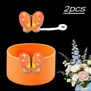 Cover in silicone per fondo tazza e tappo di paglia a farfalla per bicchieri termici