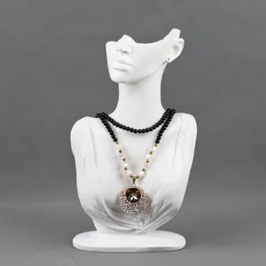 Resin mannequin bust jewelry display stand for necklaces and earrings, white counter top prop.