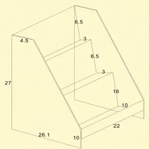 Acrylic multi-tier display stand blueprint showing detailed dimensions for custom rack.