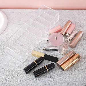 Transparante acryl bureau organizer multi raster opslagdoos voor lippenstift en kabels.