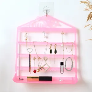 Pink wall mounted jewelry organizer display rack for earrings necklaces rings and small items