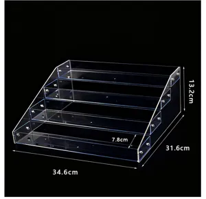 Transparante acryl displaystandaard met 4 lagen en afmetingen 34.6x31.6cm voor winkelopslag.