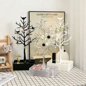 Supporto per Esposizione di Gioielli con Albero di Uccelli Creativo Scatola di Immagazzinaggio Girevole in Plastica Collana Orecchino Organizer Supporto da Scrivania