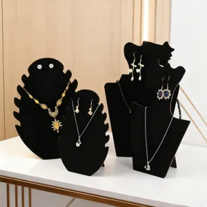Black Velvet Foldable Jewelry Display Stand Leaf Mannequin Shape Necklace Earring Organizer Holder Showcase Rack
