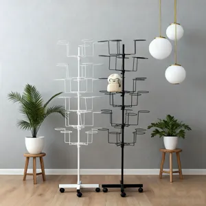 Metal Rotating Hat Display Rack Floor Standing Multi Layer Cap Storage Stand With Universal Wheels For Store Home