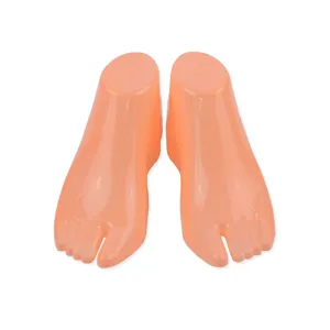 Plastic foot mannequin pair for shoe display, hollow design sandals slippers stand.