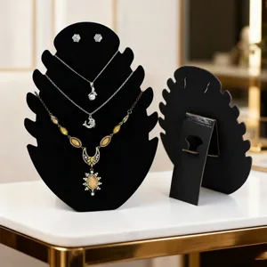 Black velvet folding jewelry display stand for necklaces earrings rings retail and home storage use