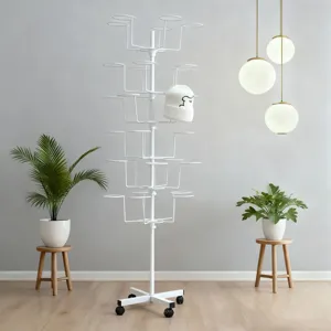 Multi-tier rotating hat display rack floor standing metal hat shelf for retail store shop