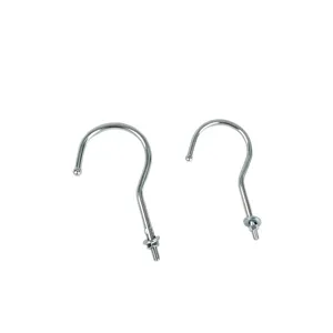 Metal display hooks for mannequin clothing hanger accessories with nuts and washers.