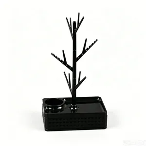 Árbol joyero negro para exhibir pendientes y collares en el tocador de la casa u oficina.