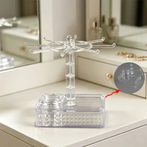 Présentoir à bijoux rotatif en acrylique transparent avec boîte de rangement pour boucles