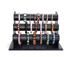 3-tier black plastic bracelet display stand counter jewelry holder organizer showcase