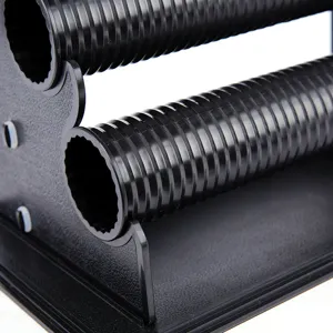 Black plastic 3-tier bracelet and watch display stand with textured bars for retail shop.