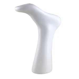 White plastic male foot mannequin for sock display, inverted design for retail merchandise.