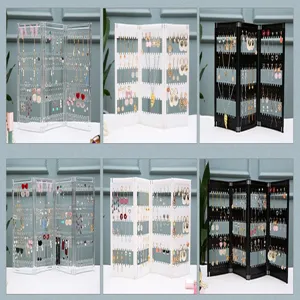 Folding screen earring holder acrylic jewelry organizer display rack for studs and necklaces