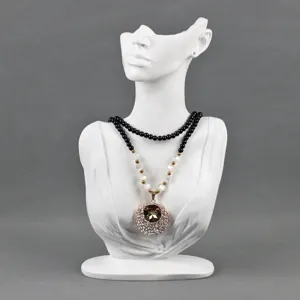 White resin mannequin jewelry display bust stand for necklaces earrings and pendants retail