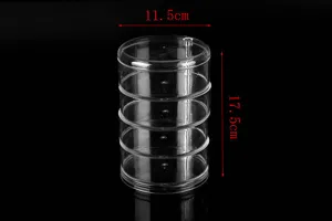 Transparent multi-layer rotating round storage box for desktop jewelry and items.