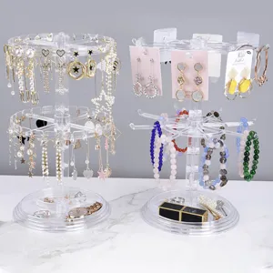 Présentoir de Boucles d'Oreilles Rotatif Multicouche en Plastique Support Organisateur de Bijoux pour Bracelets Colliers Transparent Blanc Noir