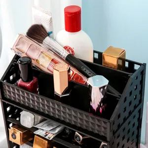 Desktop cosmetics organizer multi-tier plastic storage rack for vanity table makeup brushes