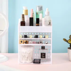 White multi-tier plastic makeup organizer desktop cosmetic storage rack for vanity table