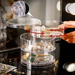 Clear multi-layer rotating jewelry organizer round storage box for accessories hair clips.