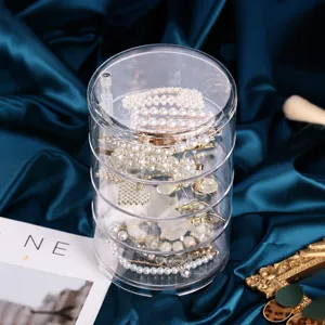 Transparent multi-layer rotating jewelry storage box, dustproof desktop organizer for hair clips.