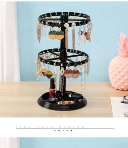 Multi-tier rotating earring display stand for women jewelry storage organizer necklace bracelet