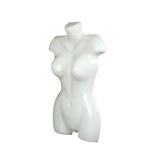 White glossy female torso mannequin display form for clothing store and underwear hanging.