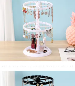 Rotating earring holder stand white jewelry organizer for necklaces and bracelets