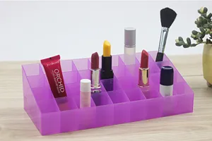 Transparent 36-grid purple lipstick holder desktop makeup storage organizer box for cosmetics.